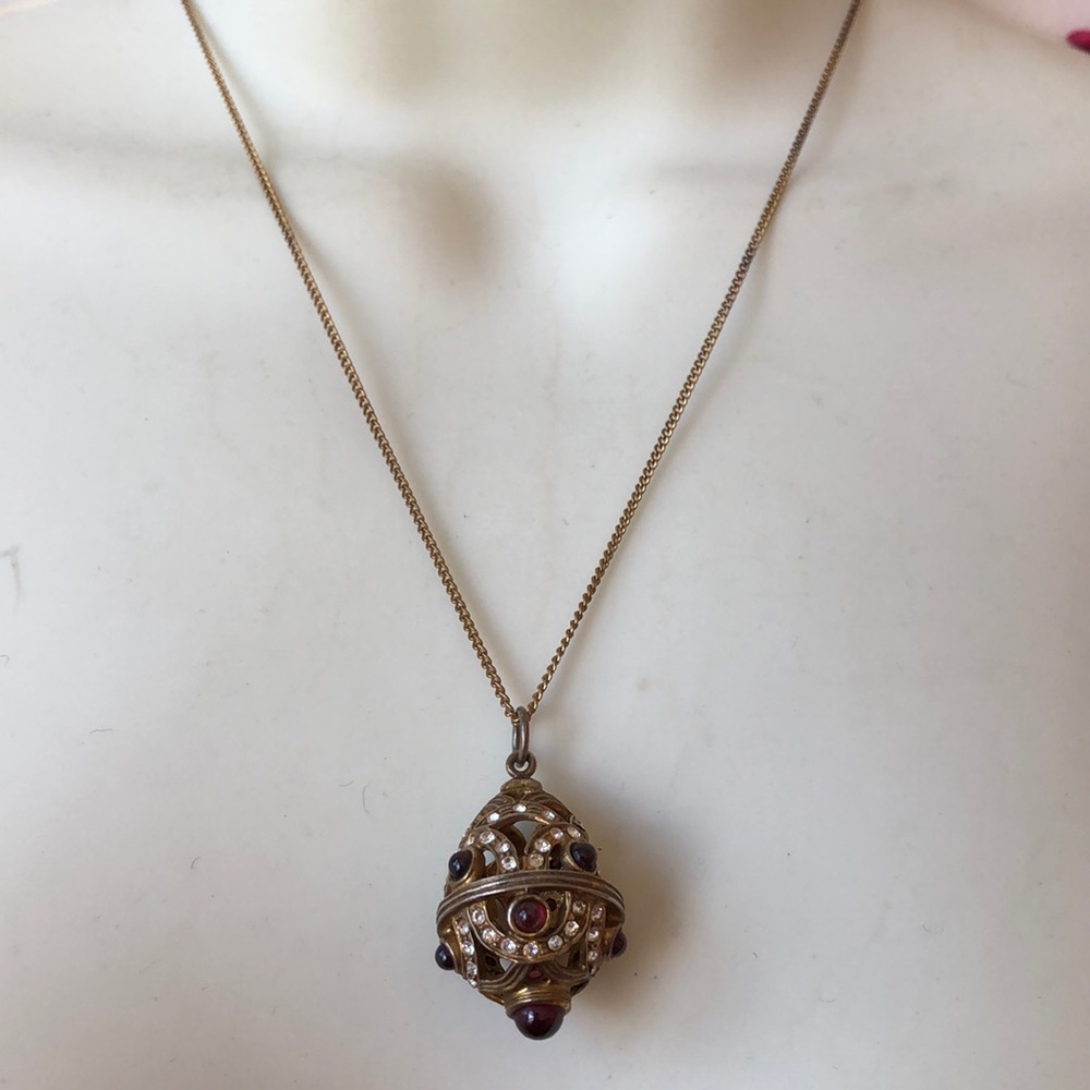 Vintage Garnet cz rhinestone egg pendant necklace - Picture 2 of 6